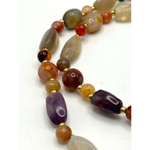 Vintage Natural Multicolor Gemstones Beaded Necklace 24" Barrel Closure - Picture 3 of 8